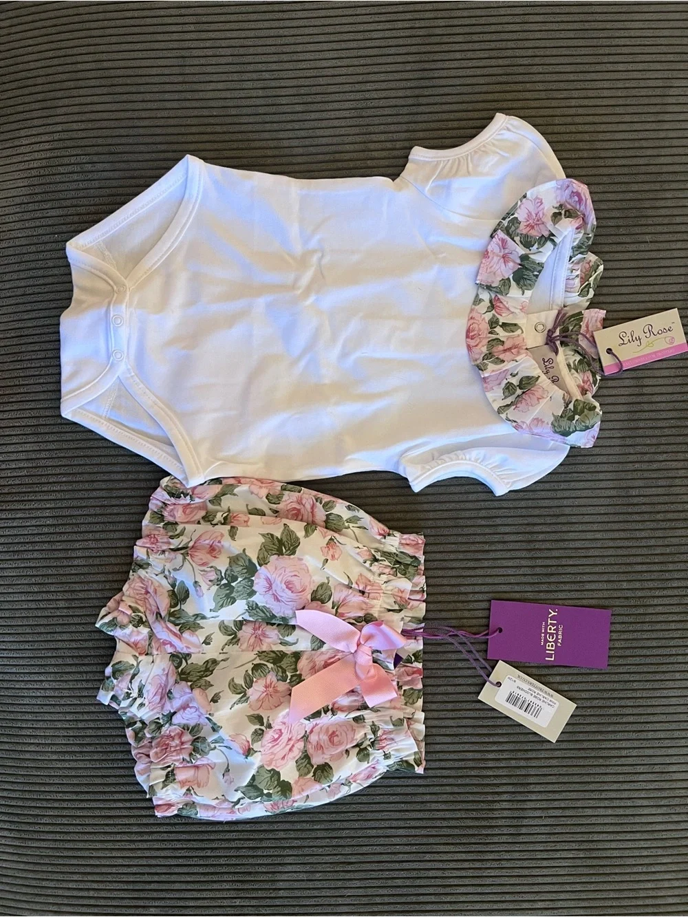 Trotters White Top with Pink Rose Floral Bloomers Set